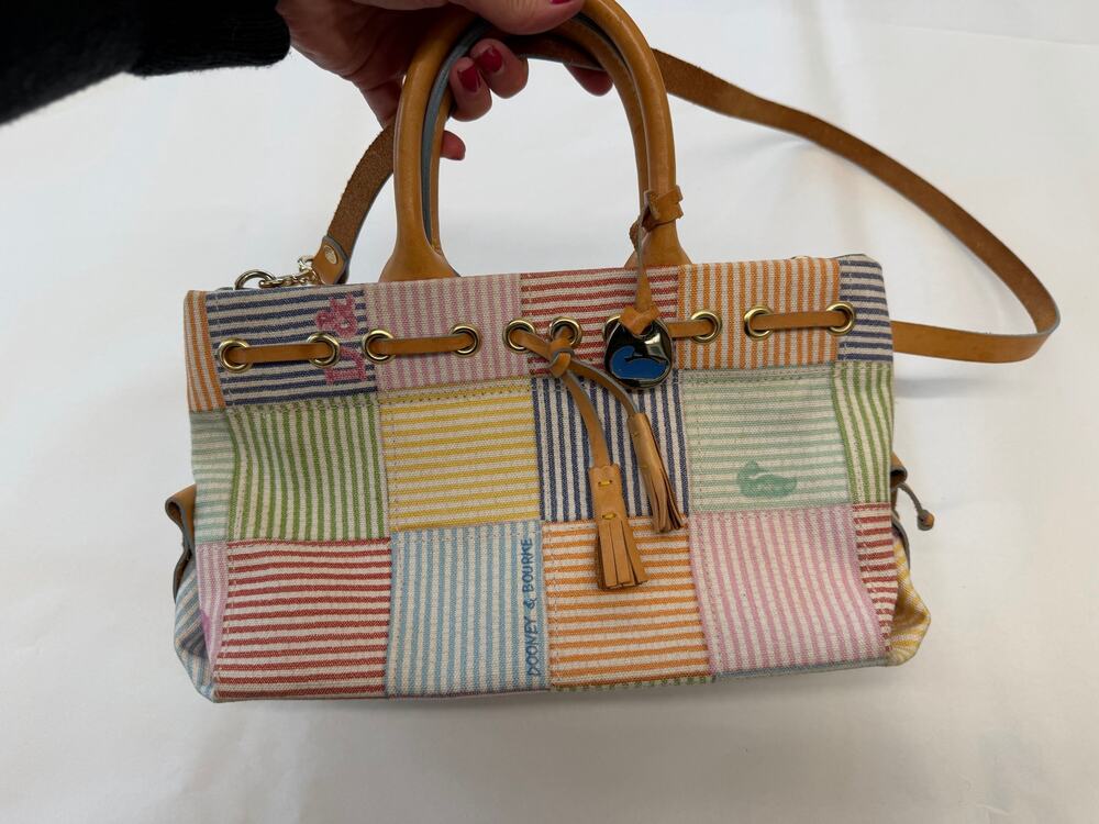 Y2K Dooney & Bourke Vintage seersucker Pastel Stripe Patchwork Canvas Bag purse
